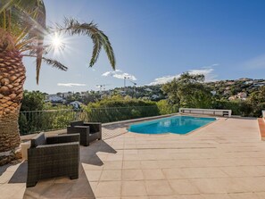 Sky, Water, Plant, Property, Cloud, Swimming Pool, Tree, Outdoor Furniture, Shade, Landscape