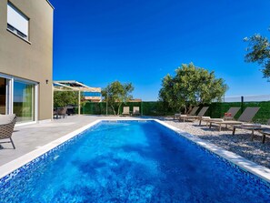 Blue, Swimming Pool, Resort, Composite Material, Outdoor Furniture, Eco Hotel, Landscaping, Estate, Shade, Villa