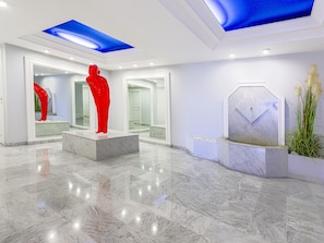 Property, Blue, Plant, Building, Interior Design, Flooring, Floor, Art, Wall, Hall