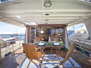 Watercraft, Boat, Water, Naval Architecture, Building, Wood, Table, Chair, Couch, Shade