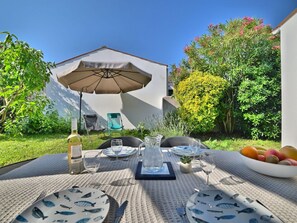 Property, Plant, Sky, Tableware, Green, Blue, Azure, Shade, Umbrella, Table