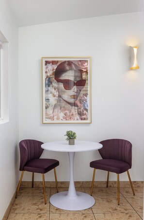 Enjoy stylish meals surrounded by modern art and elegant decor!
