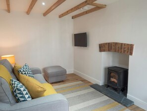 3 seater sofa, wood effect fire and TV