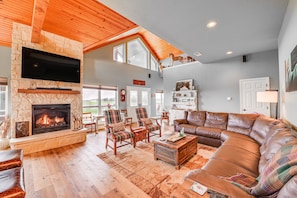 Living Room | 1st Floor | Gas Fireplace | Flat-Screen TV | Central A/C & Heating