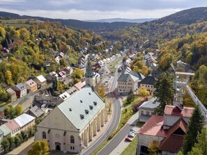 Tree, Roof, Hill Station, Village, Steeple, Mountain Village, Spire, Monastery, Aerial Photography