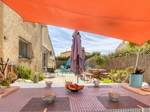 Möbel, Gartenmöbel, Schatten, Stuhl, Markise, Hinterhof, Terrasse, Tisch Im Freien, Garten, Blumentopf