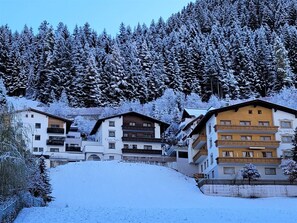 Himmel, Gebäude, Pflanze, Eigentum, Schnee, Fenster, Haus, Steigung, Lärche, Baum