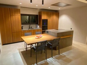 Sky, Property, Furniture, Table, Building, Water, Chair, Wood, Shade, Interior Design