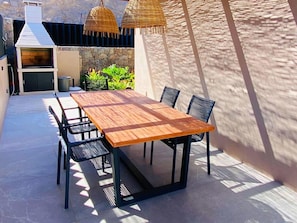 Sky, Property, Furniture, Table, Building, Water, Chair, Wood, Shade, Interior Design
