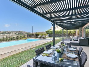 Sky, Property, Furniture, Table, Building, Water, Chair, Wood, Shade, Interior Design