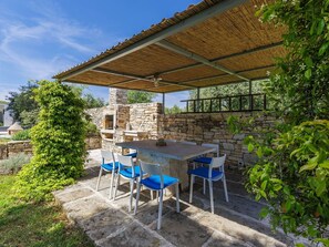 Plant, Sky, Table, Cloud, Building, Shade, Chair, Outdoor Furniture, Outdoor Table, Cottage