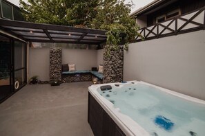 "Enjoy a soothing hot spa during your stay.  Please note usage is limited at 10PM out of respect for sleeping neighbours.