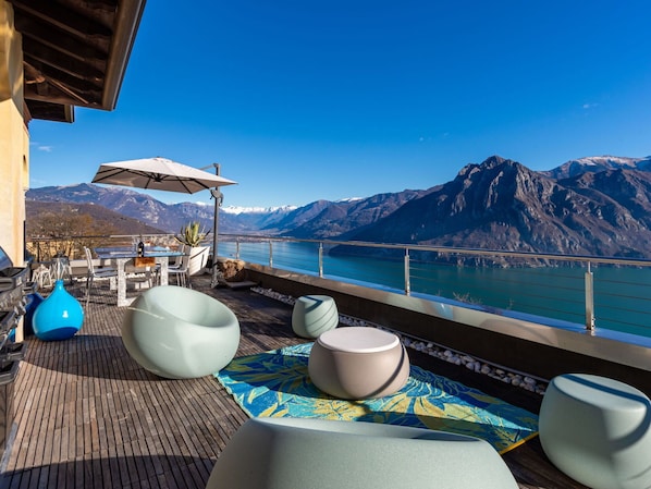 Water, Sky, Property, Furniture, Blue, Mountain, Azure, Tableware, Dishware, Outdoor Furniture