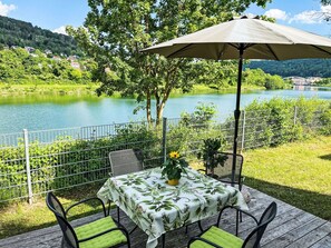 Meubles, Table, Chaise, Mobilier De Jardin, Tableau De Plein Air, Table Cuisine Et Salle A Manger, Jardin, Lac, Ombre, Plate-Forme