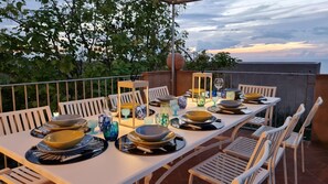Furniture, Table, Chair, Kitchen & Dining Room Table, Outdoor Furniture, Outdoor Table, Restaurant, Shade, Eco Hotel, Dining Room