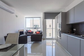 The open-plan living, kitchen and dining area