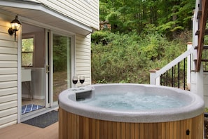 Relax your mind and muscles in the hot tub.