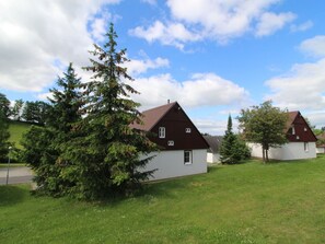 Wolke, Himmel, Pflanze, Gebäude, Baum, Lärche, Natürliche Landschaft, Haus, Grundstueck, Gras