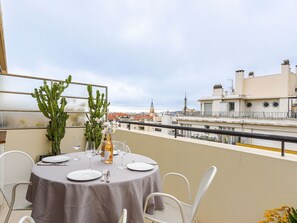 Table, Sky, Furniture, Property, Tableware, Chair, Plant, Cloud, Building, Interior Design