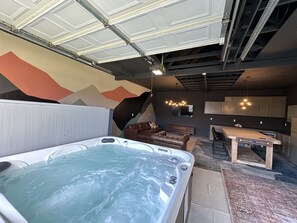 Hot tub garage hang out 
