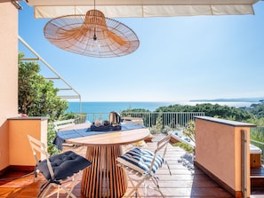 Furniture, Outdoor Furniture, Chair, Balcony, Sea, Shade, Deck, Eco Hotel, Porch, Outdoor Table