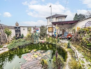 Garden, Pond, Water Feature, Landscaping, Backyard, Yard, Courtyard, Reflecting Pool, Fish Pond, Hacienda