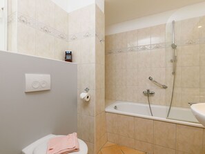 Property, Plumbing Fixture, Bathroom, Bathtub, Shower, Shower Head, Building, Floor, Flooring