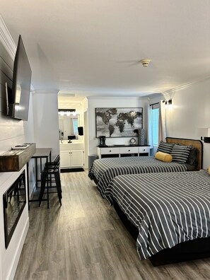 Guestroom features 2 queen beds, newly added breakfast bar