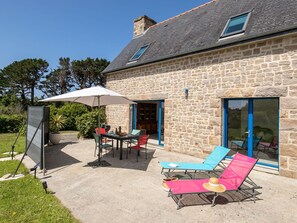 Building, Window, Sky, Plant, House, Shade, Outdoor Furniture, Cottage, Tree, Table