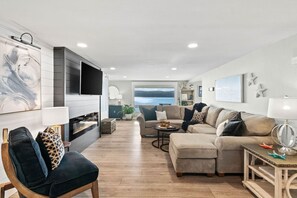 Large living room with stunning water views
