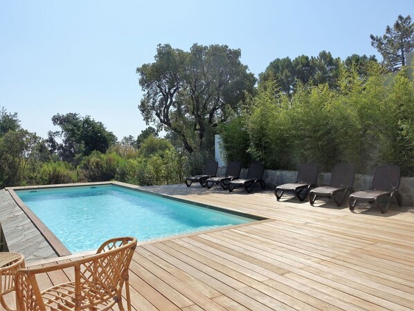L'Eau, Ciel, Bleu Azur, Piscine, Ombre, Arbre, Mobilier De Jardin, Plan D'Eau, Herbe, Paysage Naturel