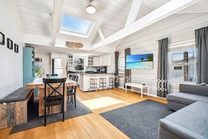 Open concept kitchen, dining area, and living room