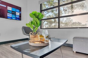 Comfortable living space with a sofa, 50" Smart TV!
