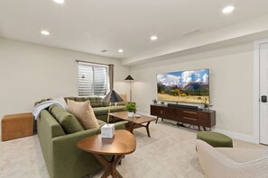 Family Room | Media Room with Lounge Seating and Pool Table (lower level)