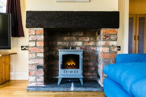 Electric log burner in the living room at Toes Rock