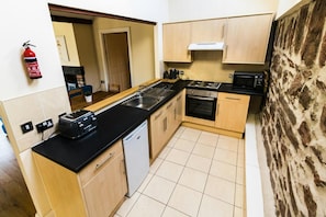 Kitchen cabinets, fridge, oven, hob and sink