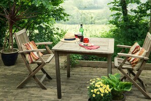 Decked garden overlooking fields