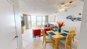 Dining area with 4 chairs. Also have 4 barstools at island.