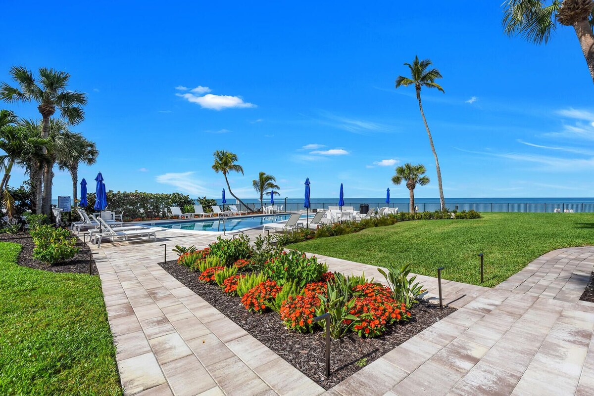 Enjoy direct beach access and stunning gulf views from unit 404 in the Royal Palm Club!