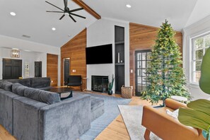 Seating area in great room with large sectional