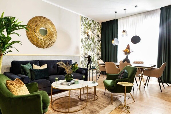 Relax in the lap of luxury in our living room area, where every detail is meticulously crafted to create an ambiance of refined comfort and style.