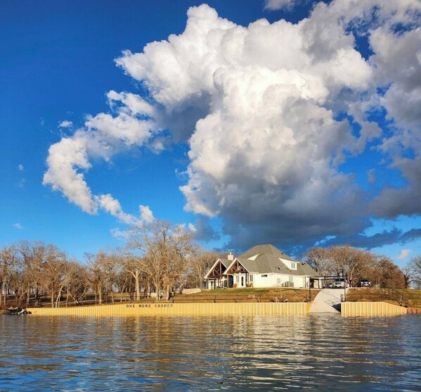 300 ft of waterfront, the boat ramp, and you can see the words One More Chance!