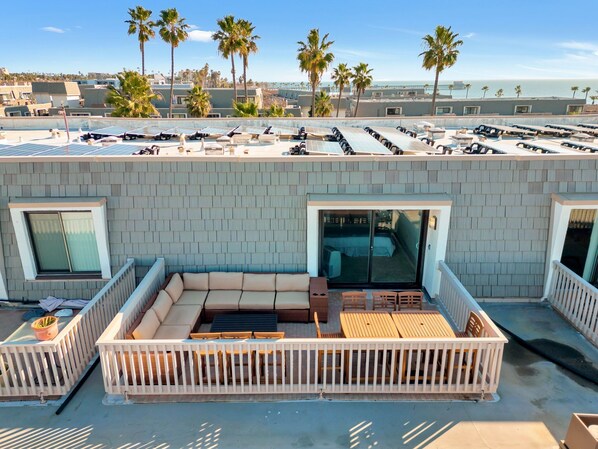 Aerial view of the expansive upper deck. Relax and unwind with space and style.