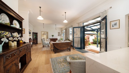 Lovely kitchen and living area with outdoor access to rear yard