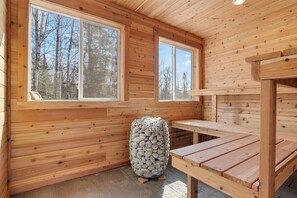 Take the stress away in our Dry sauna w/changing rm heated by Humm'