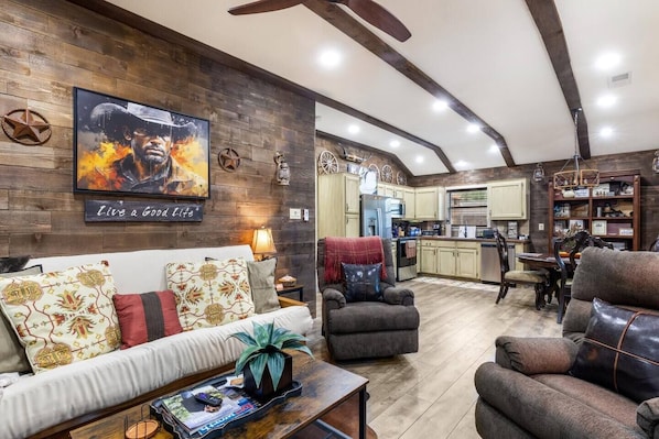 Open space with rustic accent features