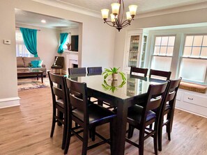 Enjoy family dining and game nights in the expansive dining room that seats 8.