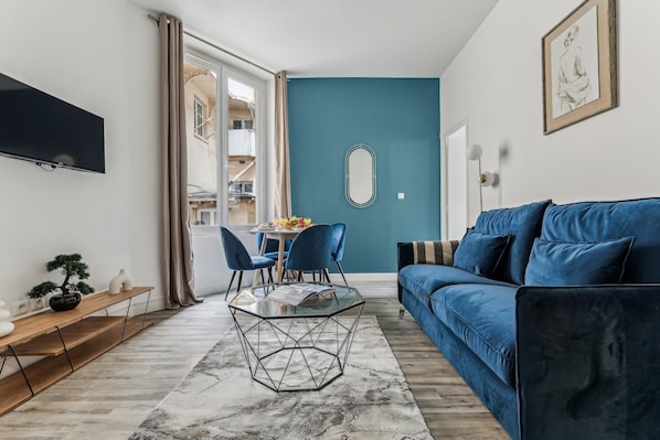 The open-plan living and dining area