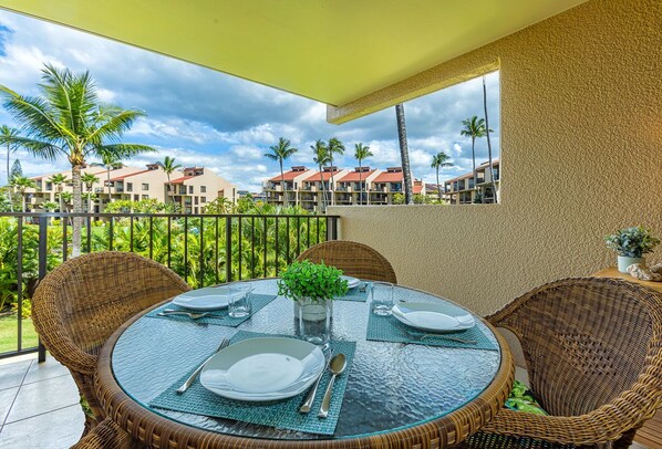 Seating for four on the patio table