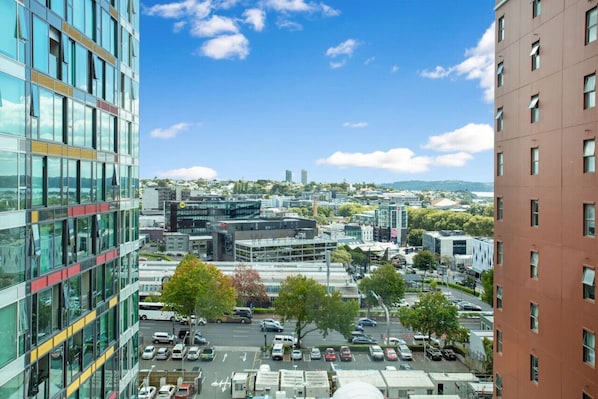 View from the apartment overlooking the Auckland city towards Westhaven marina.